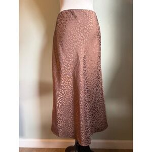 Mi ami Leopard cheetah Print Midi Slip Skirt Satin Brown L boho whimsi Y2K fairy